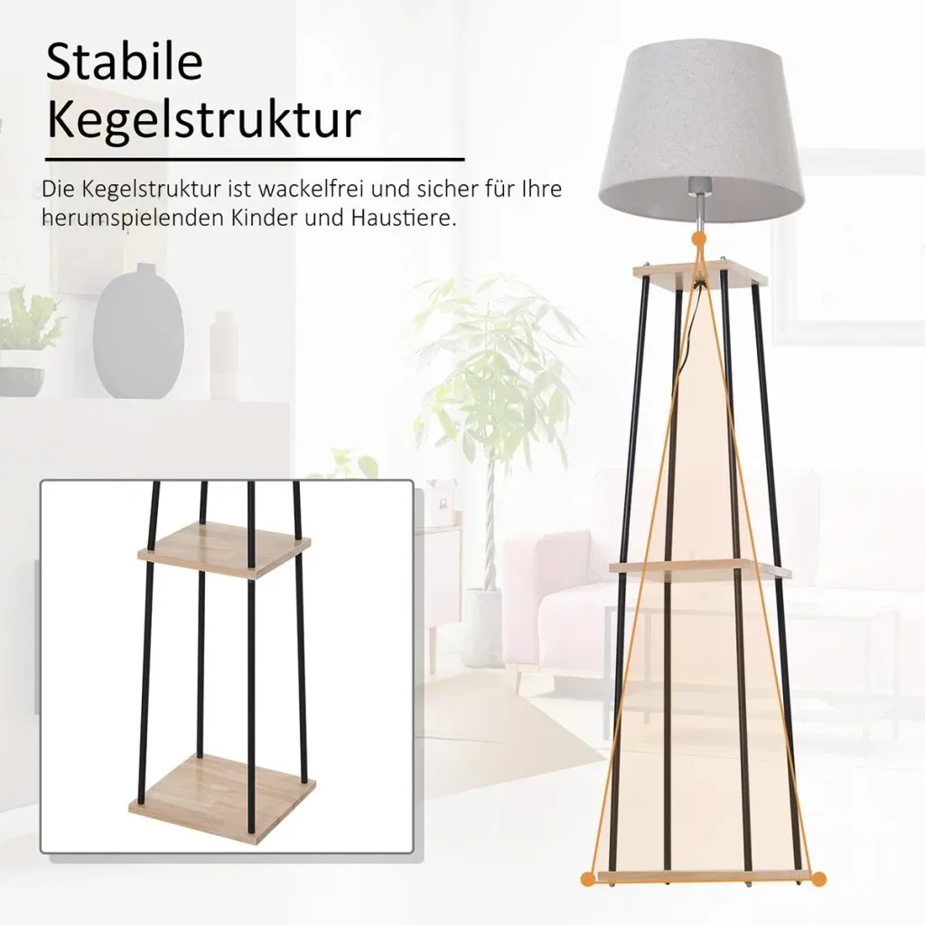 Stehlampe mit 2 Ablagen natur/schwarz/beige