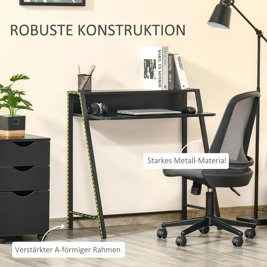 Schreibtisch Computertisch Bürotisch Arbeitstisch mit Ablagefach Kabeldurchlass Metall Schwarz 84 x 45 x 85 cm