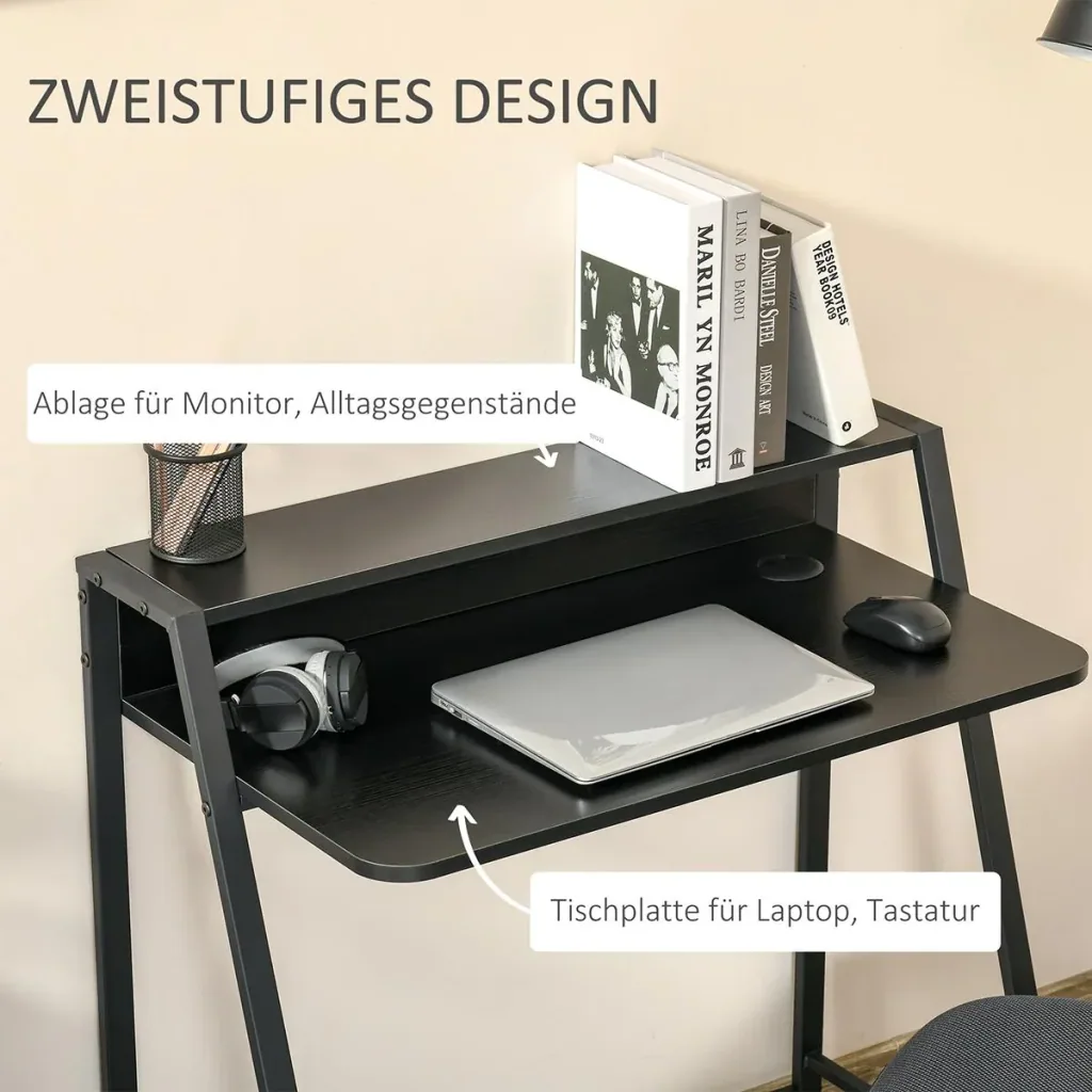Schreibtisch Computertisch Bürotisch Arbeitstisch mit Ablagefach Kabeldurchlass Metall Schwarz 84 x 45 x 85 cm