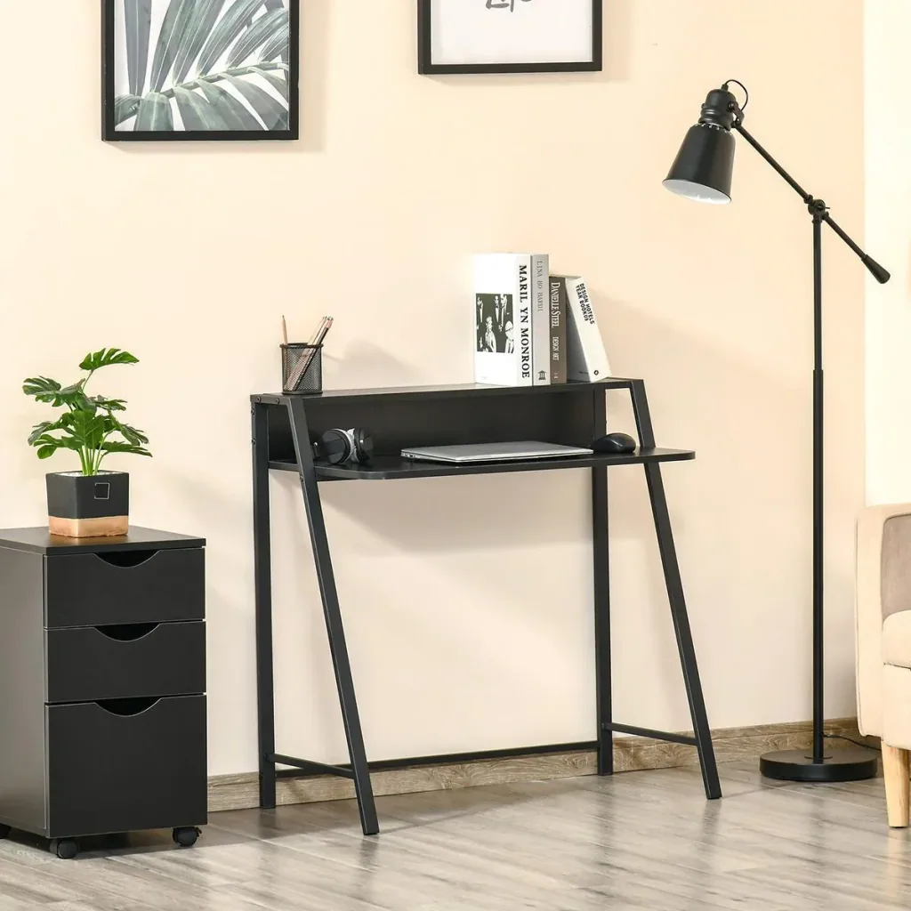 Schreibtisch Computertisch Bürotisch Arbeitstisch mit Ablagefach Kabeldurchlass Metall Schwarz 84 x 45 x 85 cm