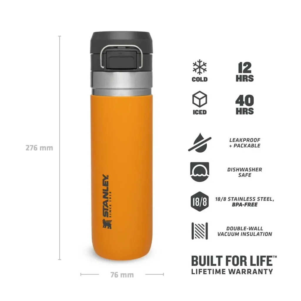 Quick Flip Water Bottle 0,7 l, Saffron, Vakuumisolierung, Sicherheitsverschluss