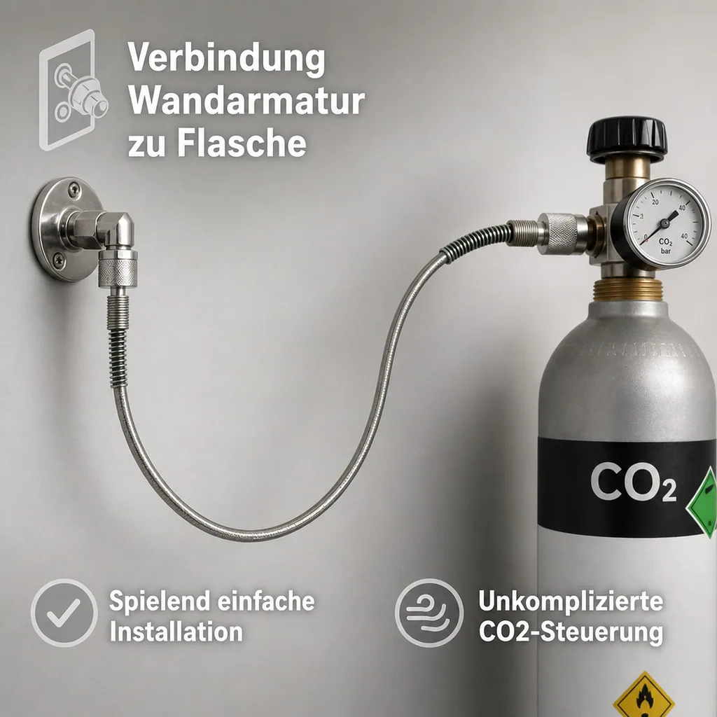 Hochdruckschlauch - CO2 für Wandarmatur - 1m - Sechskant und Handanzugsrändelmutter