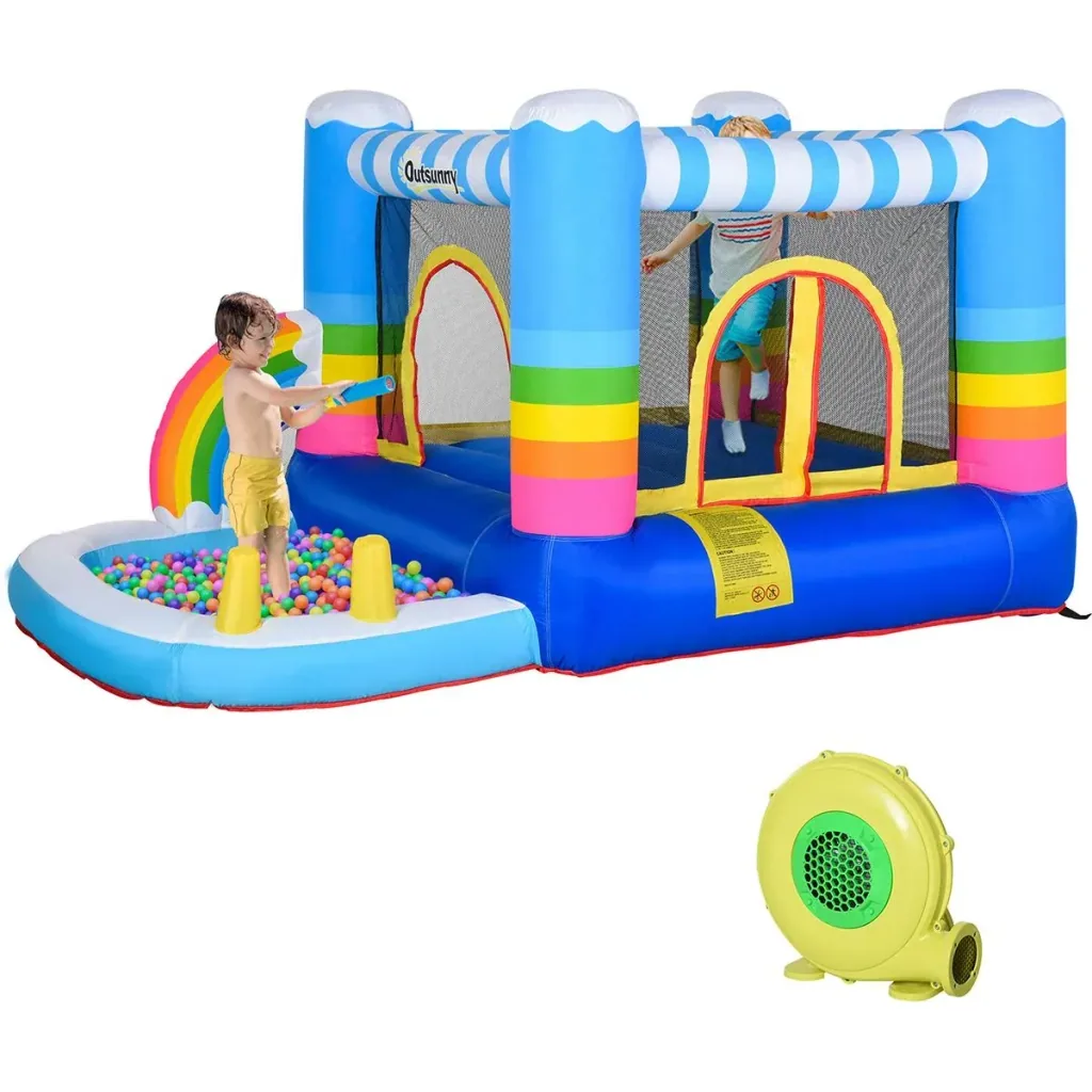 Kinderhüpfburg im Regenbogen-Design bunt
