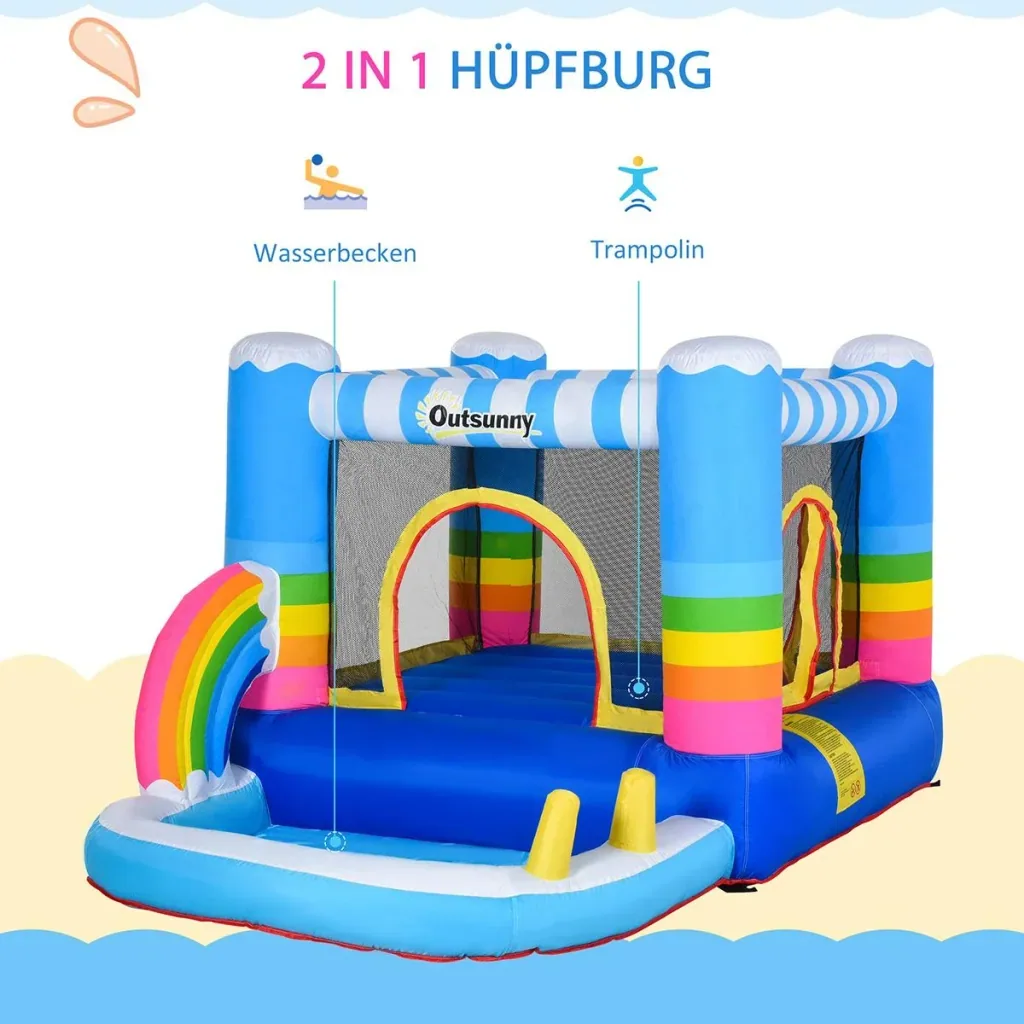 Kinderhüpfburg im Regenbogen-Design bunt