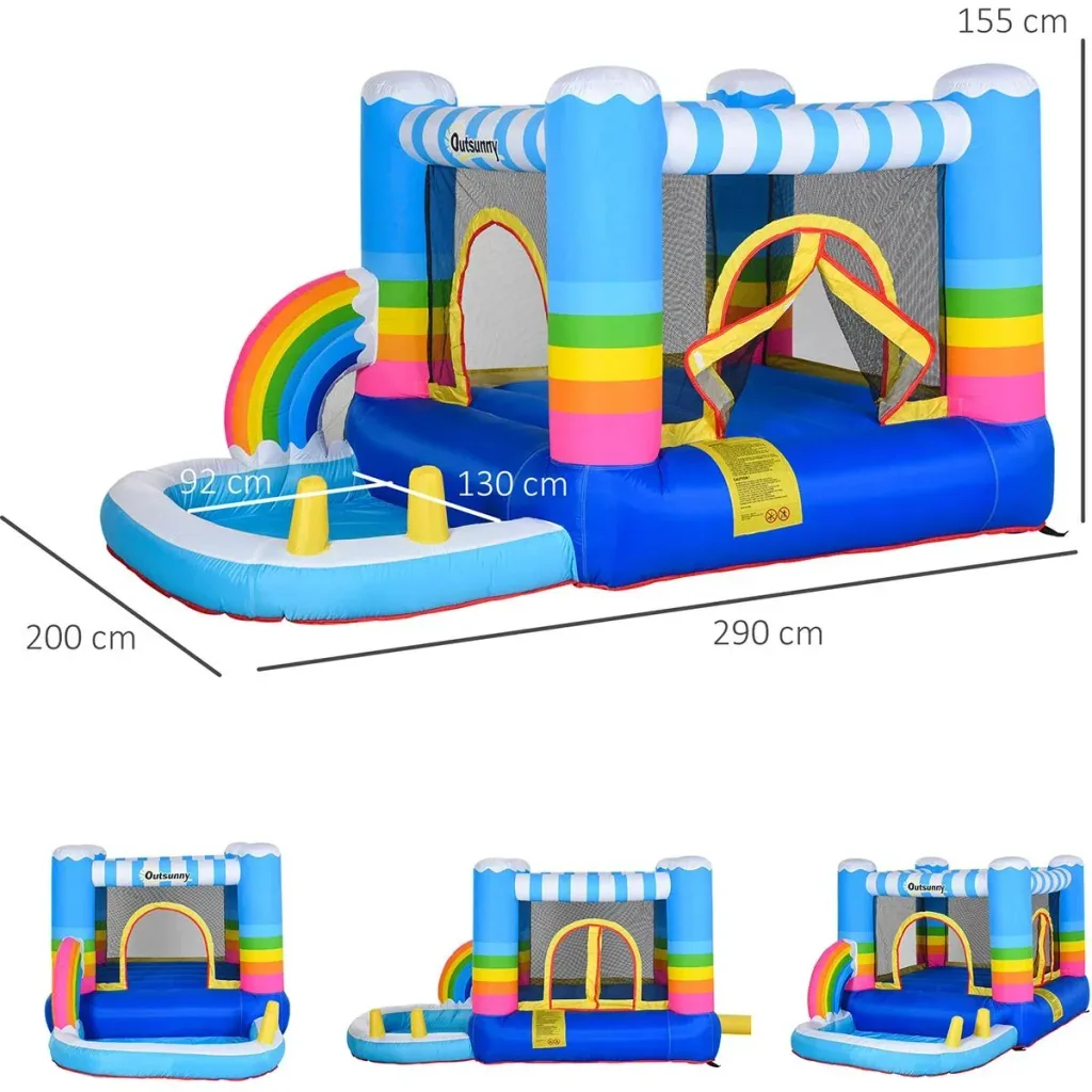 Kinderhüpfburg im Regenbogen-Design bunt