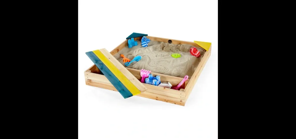 Sandkasten aus Holz mit Aufbewahrungsbox, Outdoor-Sandkasten für Kinder aus Holz, Sitzbank, Sitzecke, bunt