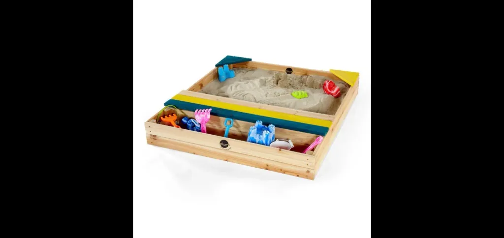 Sandkasten aus Holz mit Aufbewahrungsbox, Outdoor-Sandkasten für Kinder aus Holz, Sitzbank, Sitzecke, bunt