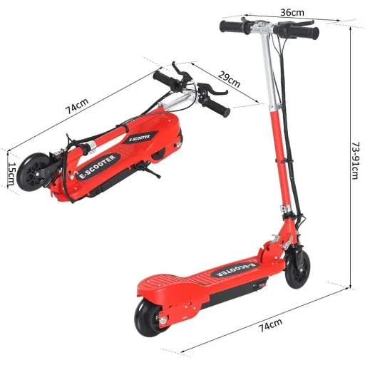 Elektroroller E-Scooter Cityroller klappbar Jugend Roller 12 km/h Kinder Metall Rot L74"W36"H73-91cm
