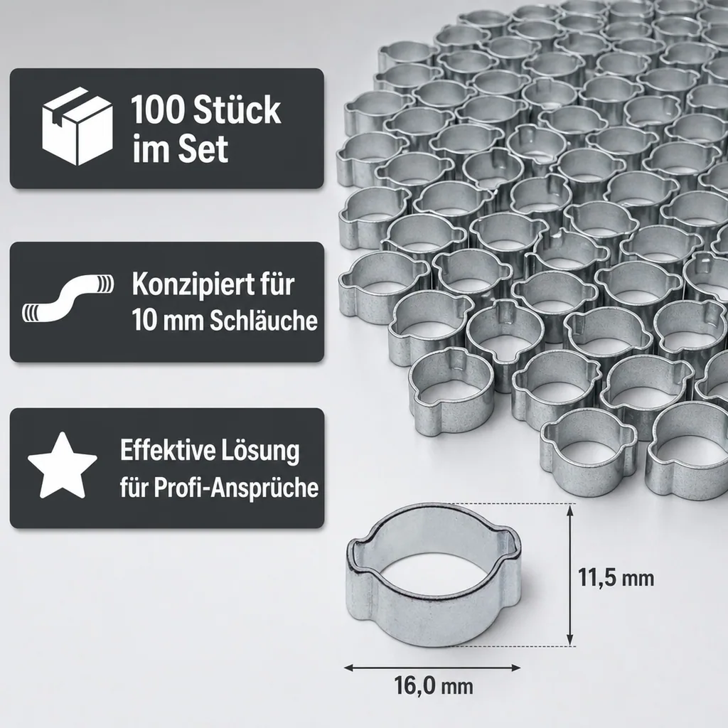 2-Ohr-Schlauchklemme 10mm, verzinkt, 100 Stück