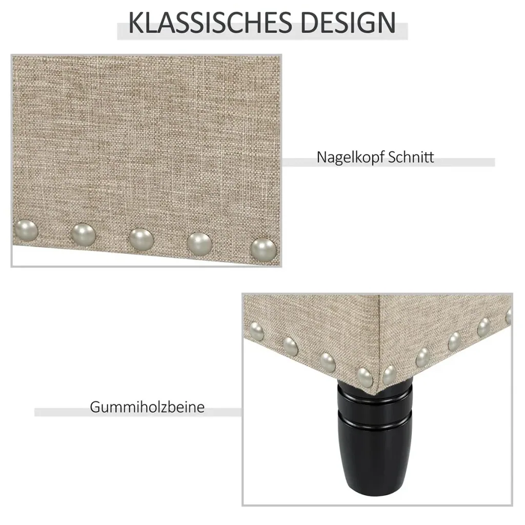 Sitzbank Polsterbank mit Stauraum Truhenbank Polyester Eukalyptusholz Beige 99 x 48 x 48 cm