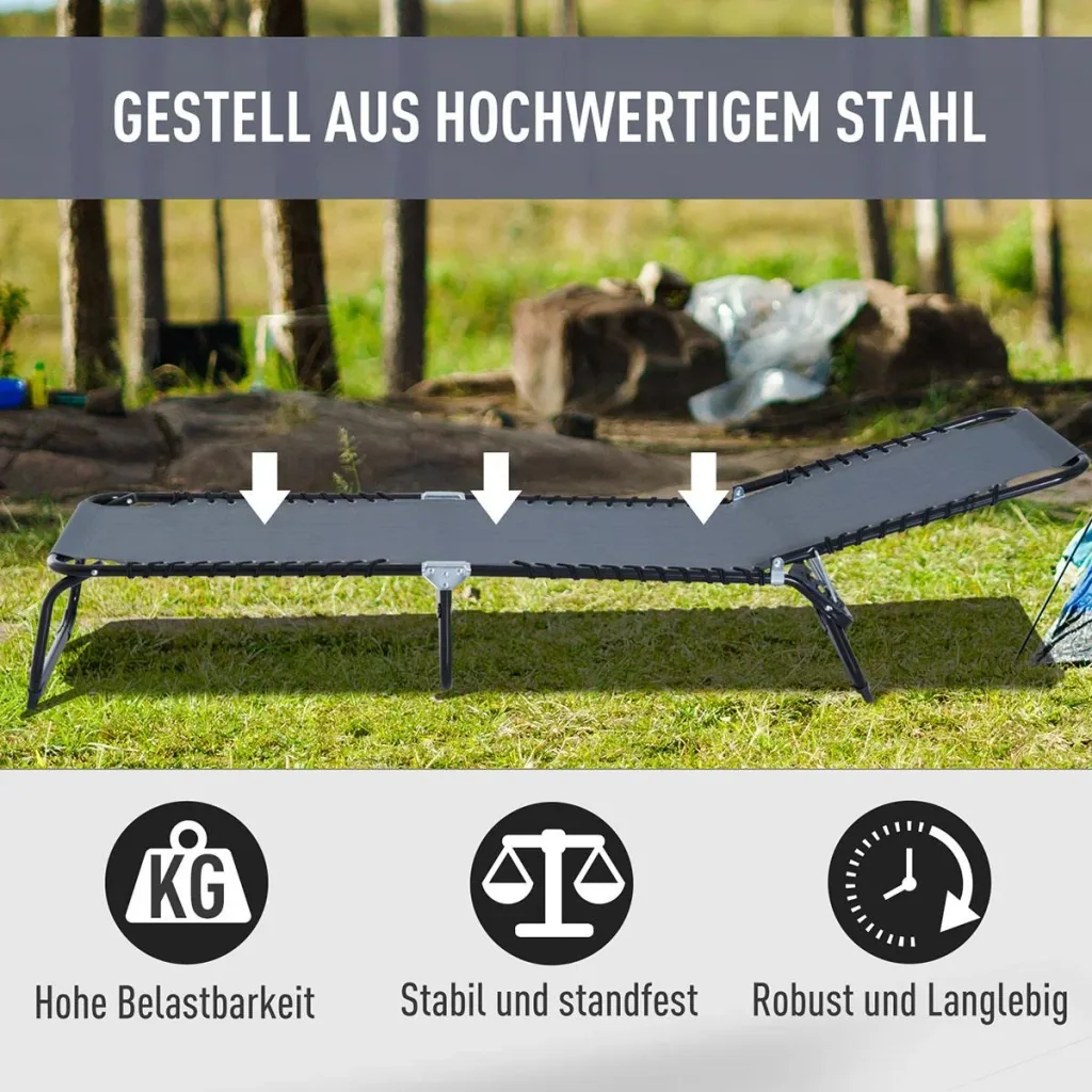Sonnenliege faltbar Gartenliege Klappliege Garten 4-stufige Rückenlehne verstellbar Stahl Mesh-Stoff Dunkelgrau 197 x 58