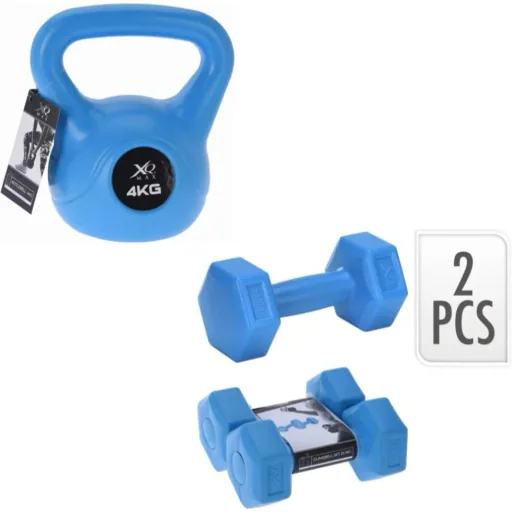 2 Stück Kurzhantel - 2 x 1 KG + Kettlebell - 4 KG - Blau