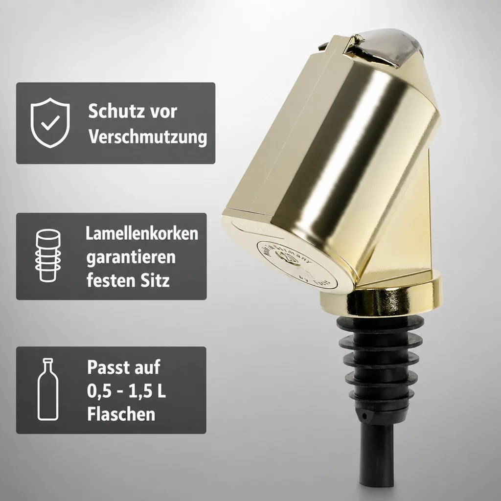 Flaschenportionierer, Ausgießer - Bottle Master 3000, gold, für 0,5 - 1,5 L Flaschen, Ausschankmenge: 40 ml
