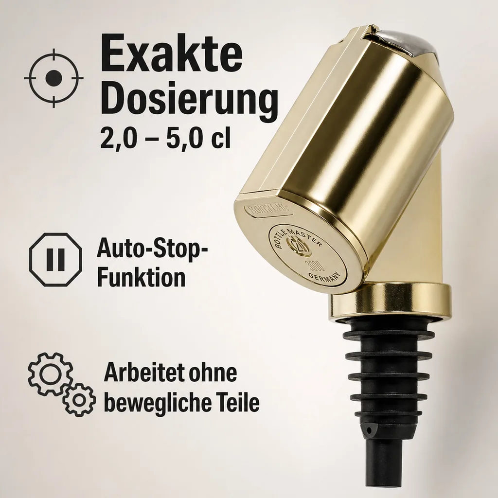 Flaschenportionierer, Ausgießer - Bottle Master 3000, gold, für 0,5 - 1,5 L Flaschen, Ausschankmenge: 40 ml