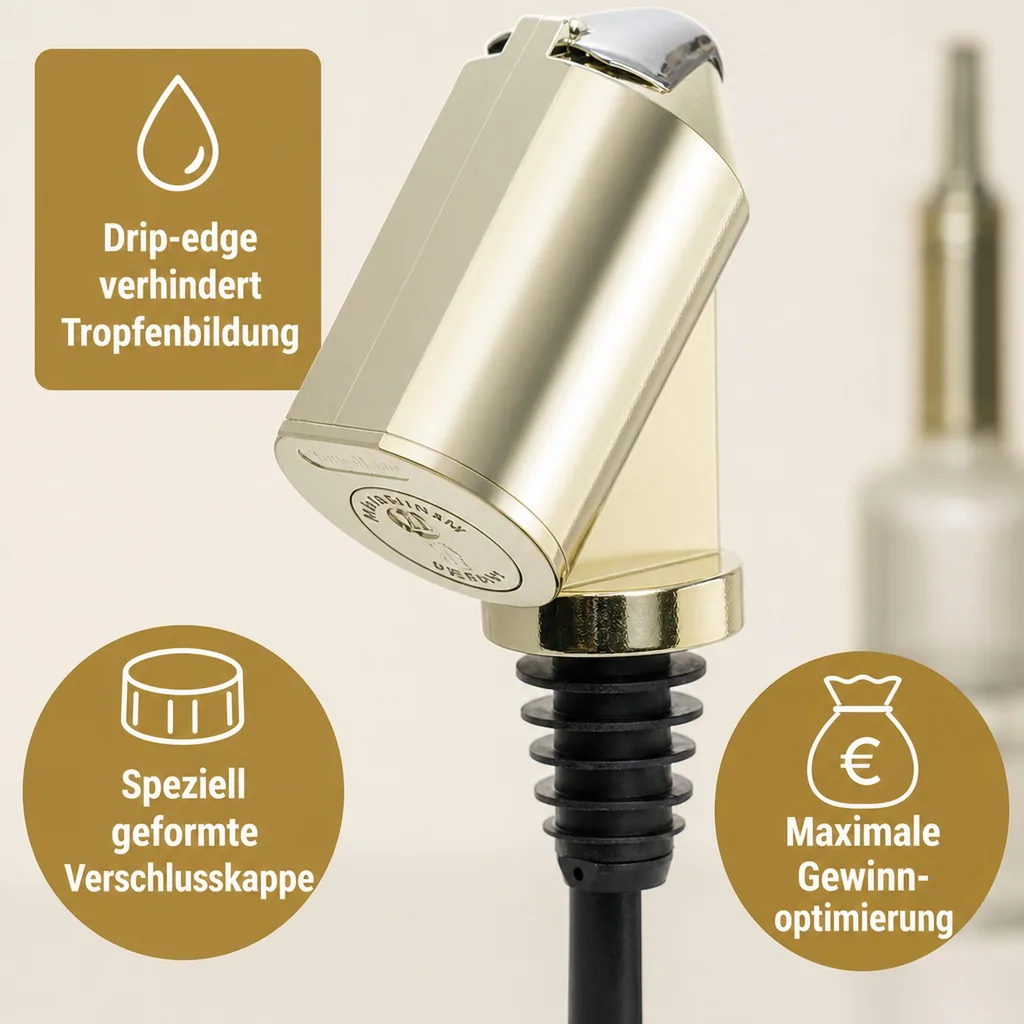 Flaschenportionierer, Ausgießer - Bottle Master 3000, gold, für 0,5 - 1,5 L Flaschen, Ausschankmenge: 40 ml