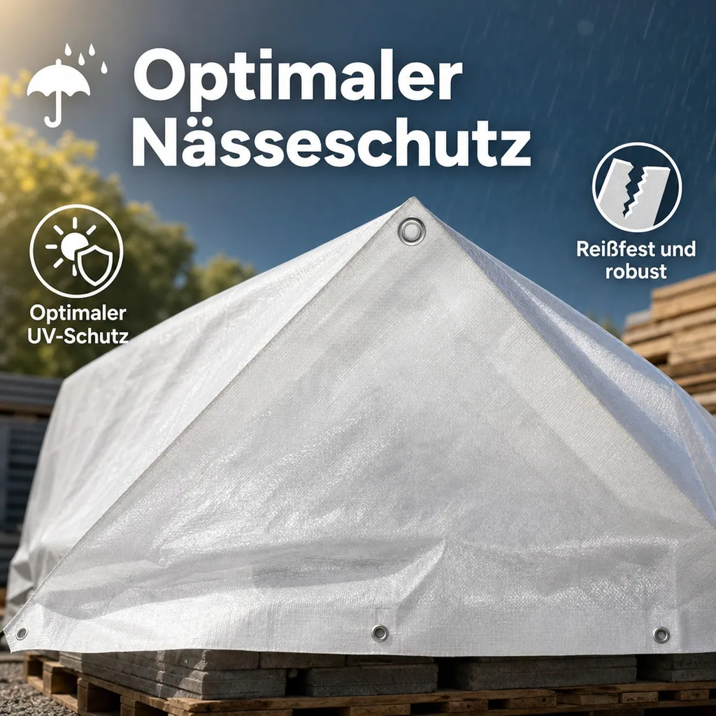 Abdeckplane 4x6m, 24m², Weiß, 180g/m², Wasserdicht und Reißfest