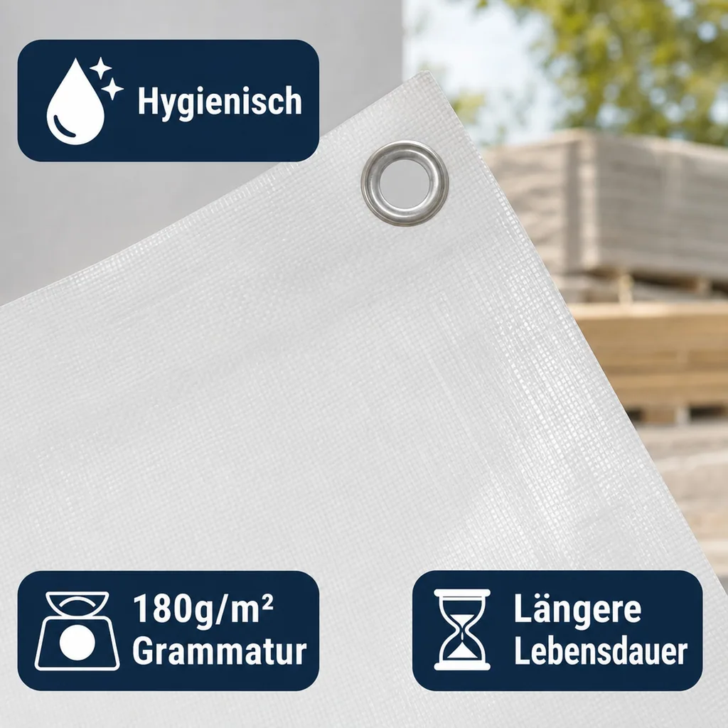 Abdeckplane 4x6m, 24m², Weiß, 180g/m², Wasserdicht und Reißfest