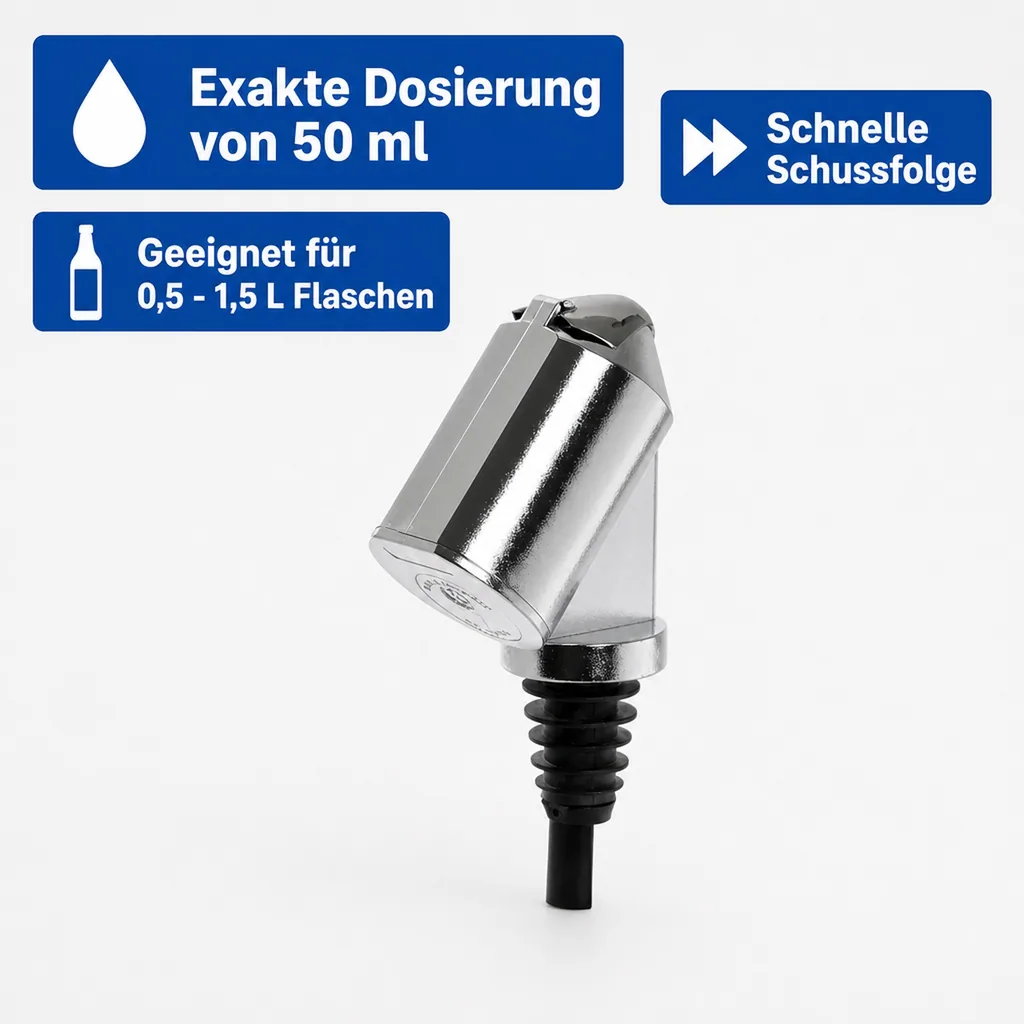 Flaschenportionierer, Ausgießer - Bottle Master 3000, für 0,5 - 1,5 L Flaschen, verchromt, Ausschankmenge: 50 ml