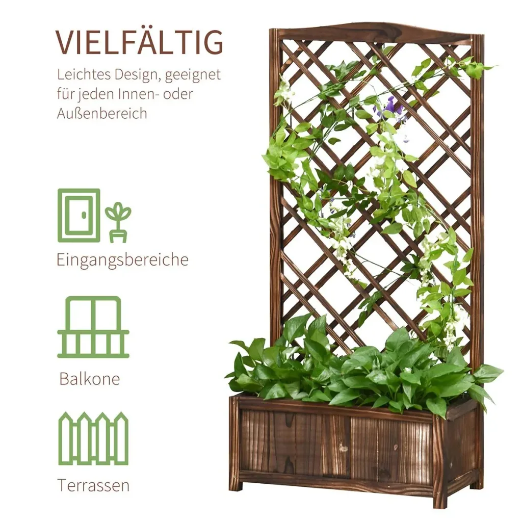 Pflanzkasten Blumenständer Rankgitter Rankkasten Rosenbogen Garten Holz Braun 60 x 30 x 122,5 cm