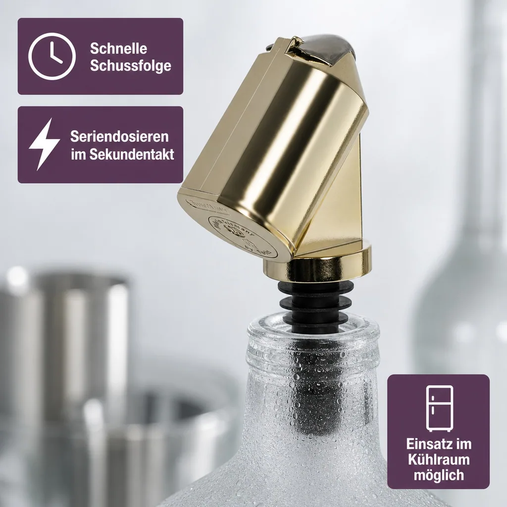 Flaschenportionierer, Ausgießer - Bottle Master 3000, gold, für 0,5 - 1,5 L Flaschen, Ausschankmenge: 50 ml