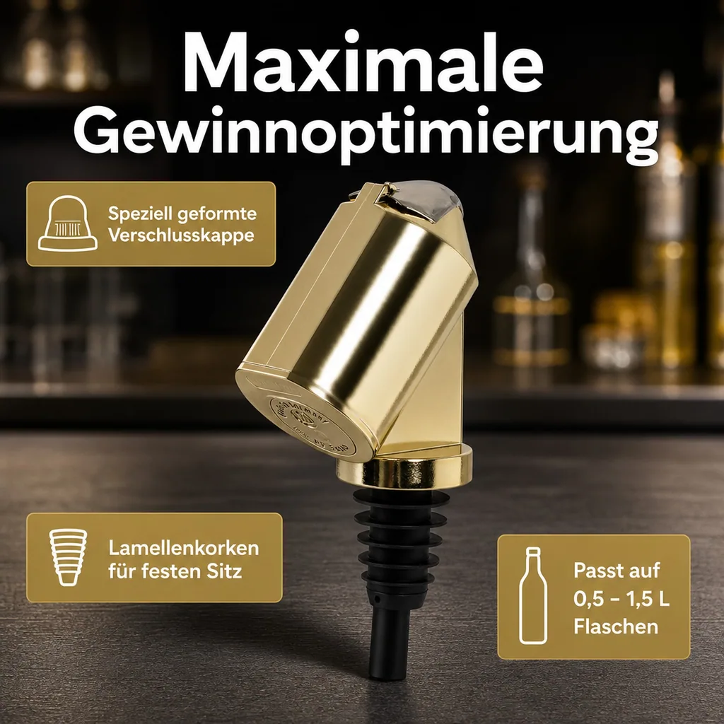 Flaschenportionierer, Ausgießer - Bottle Master 3000, gold, für 0,5 - 1,5 L Flaschen, Ausschankmenge: 50 ml