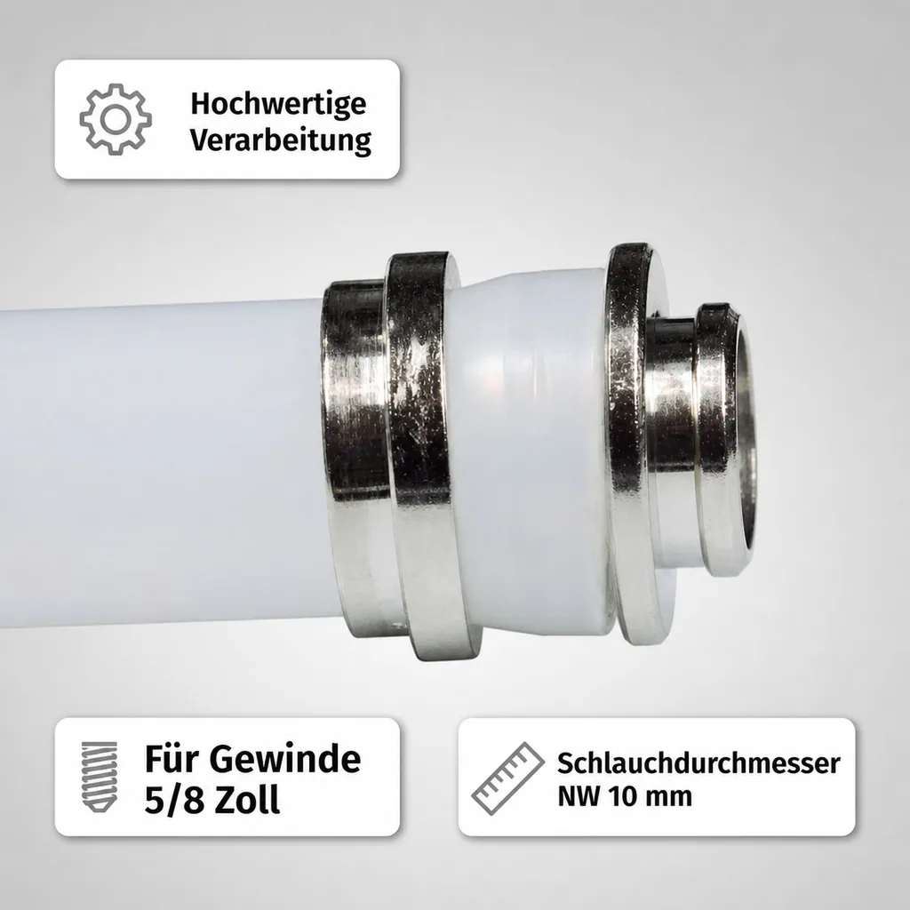 Quetschverschraubung, Quetschtülle, Quetschbuchse für Gewinde 5/8" - Sichere & Tropffreie Schlauchverbindung, NW: 10 mm