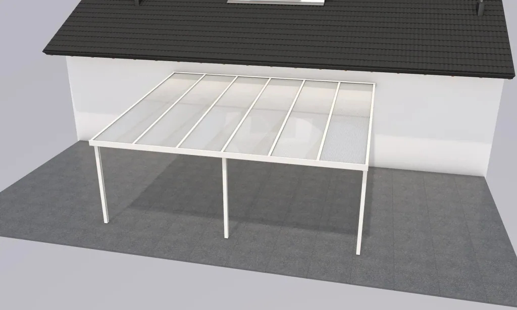 Terrassendach Premium, weiß, 6110 x 5060 mm - Polycarbonat Stegplatten 16 mm, weiß gestreift