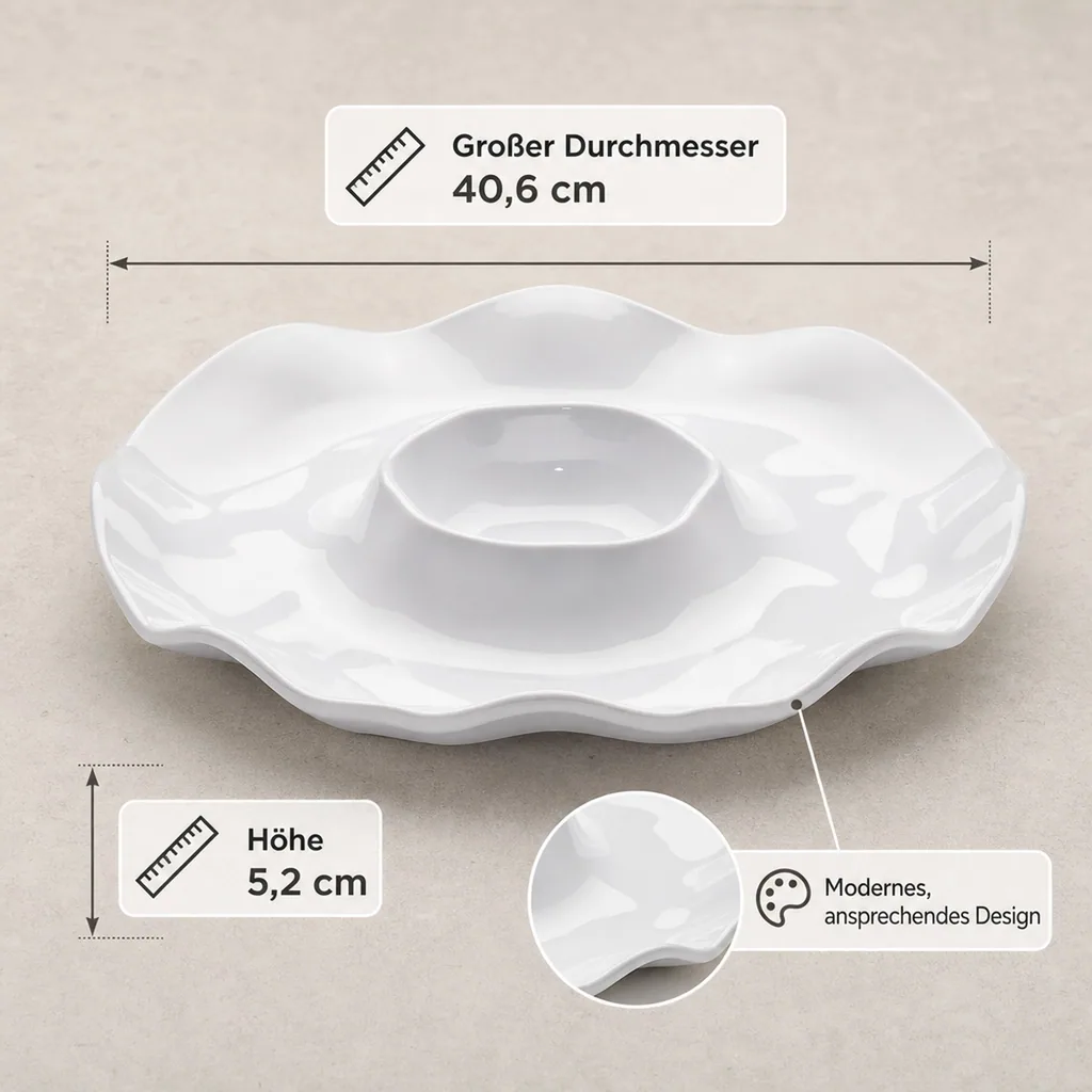 Ruffle Round Chip & Dip Platte 4er Set, 40,6 cm