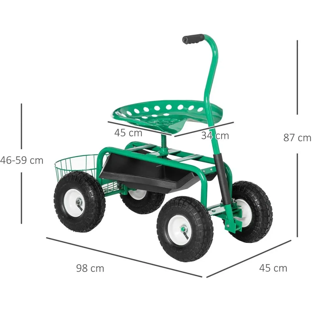 Gartenwagen mit Rollsitz bis 150 kg mit Ablage Korb für kleine Gartengeräte Werkstattwagen fahrbar Gartensitz Richtung s