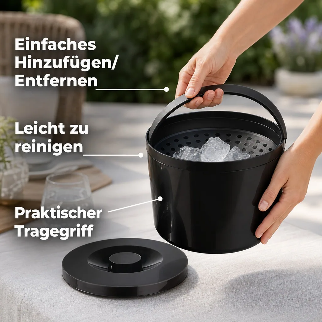 Eisbox, Eiswürfelbehälter, Eiseimer, Kühlbox - mit perforiertem Einsatz, 10L