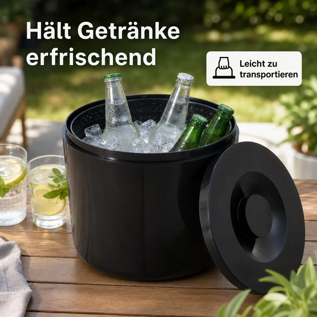 Eisbox, Eiswürfelbehälter, Eiseimer, Kühlbox - mit perforiertem Einsatz, 10L