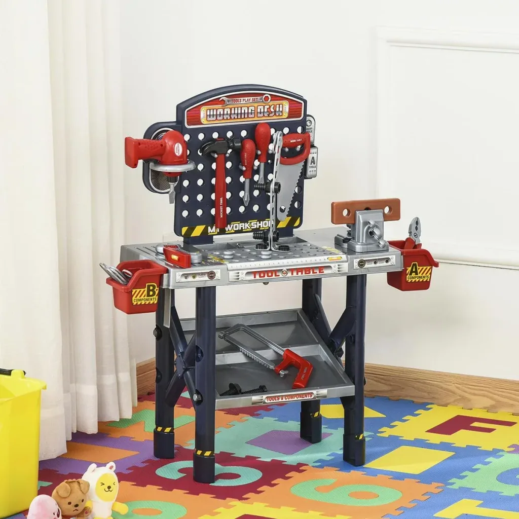 Kinder Werkbank Arbeitstisch Werkbanktisch mit 55 Zubehören Rollenspiel Spielzeug für Kinder von 3 bis 6 Jahren PP-kunst