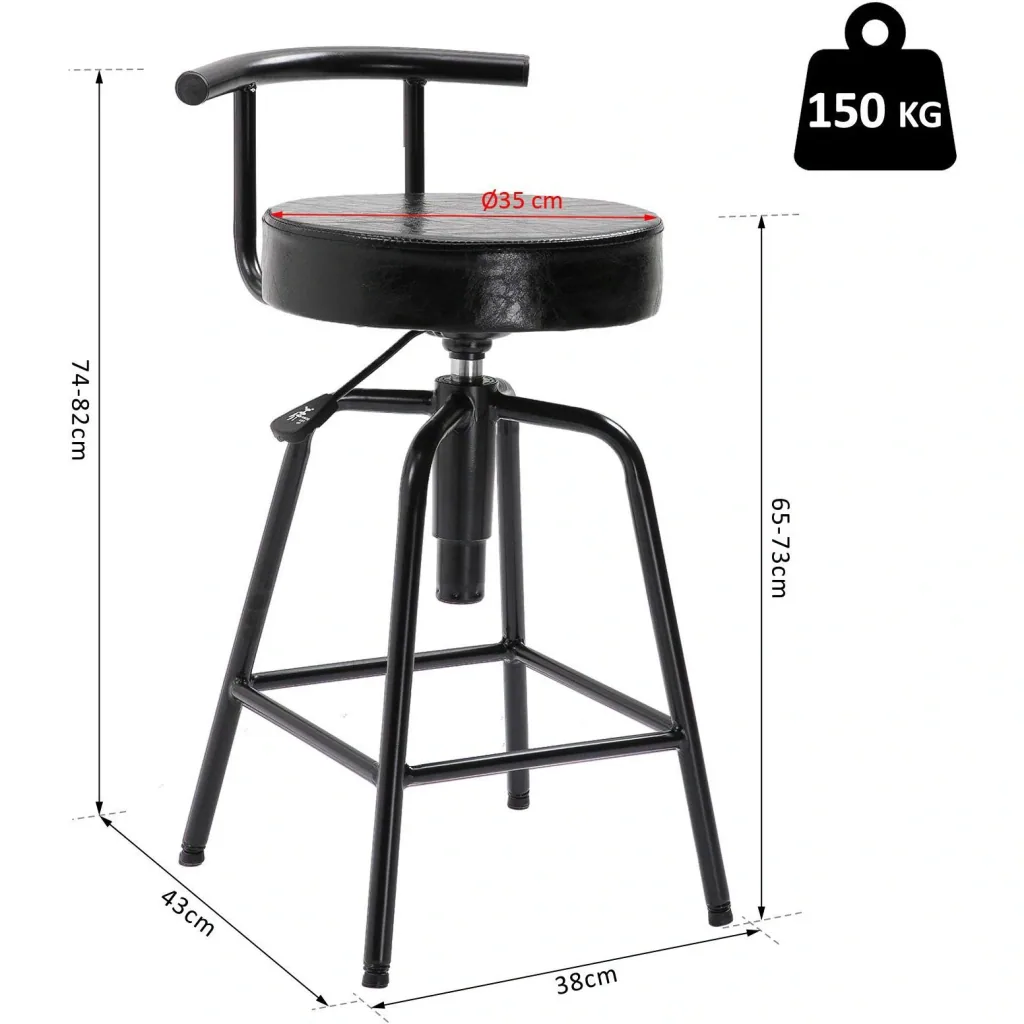 Barstuhl Barhocker mit Luftdruckfeder höhenverstellbar PU-Kunstleder Metallgestell 38 x 43 x (74 82) cm Schwarz