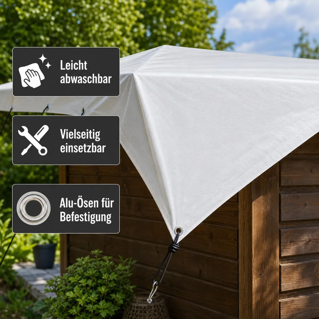 Abdeckplane 6x12m (72m²) weiß, 180g/m², wasserdicht, reißfest