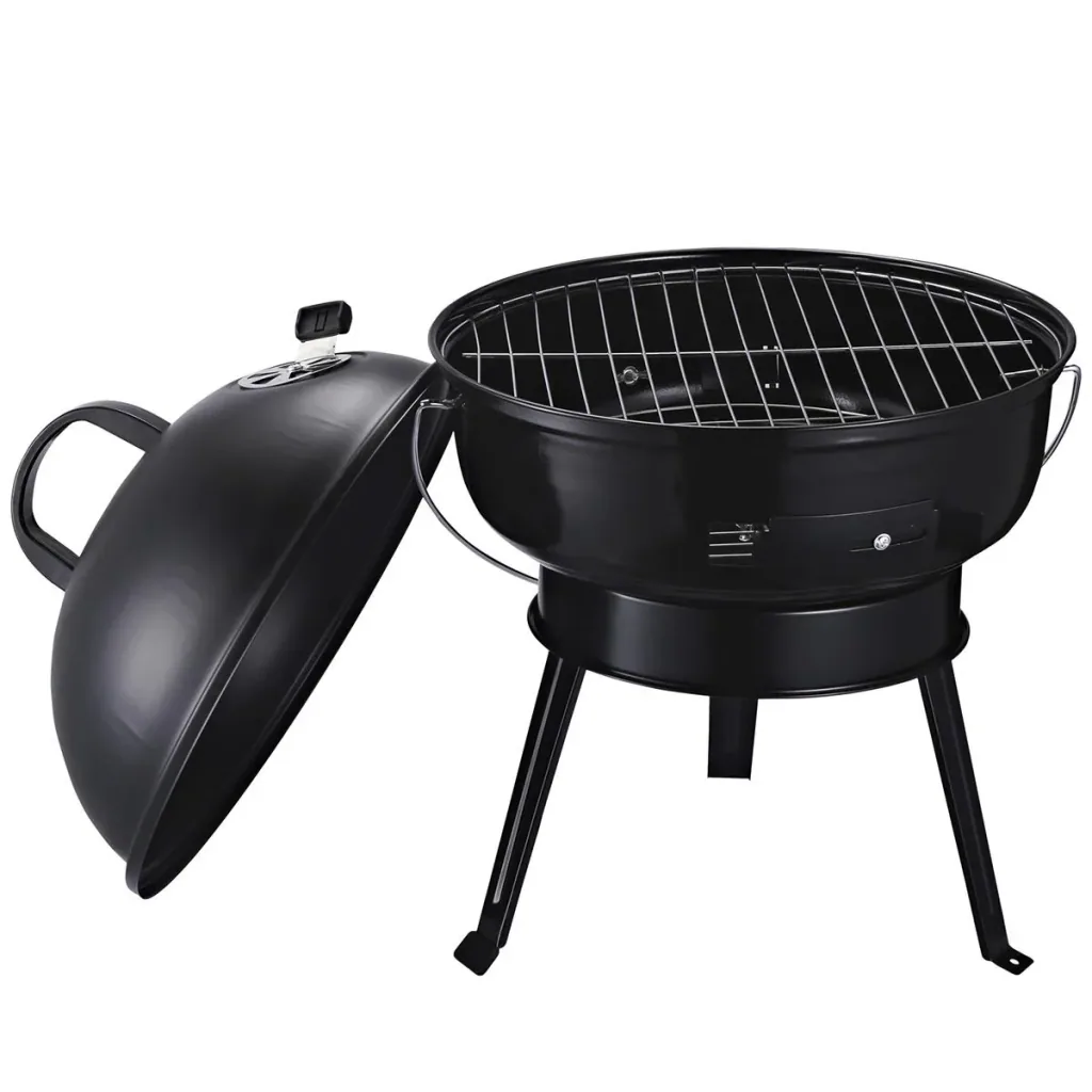 Kugelgrill Holzkohlegril Windschutz Dreibeinfuß Camping Picknick tragbar Metall Schwarz Ø36,5 x 54 cm Holzkohlegrill Gri