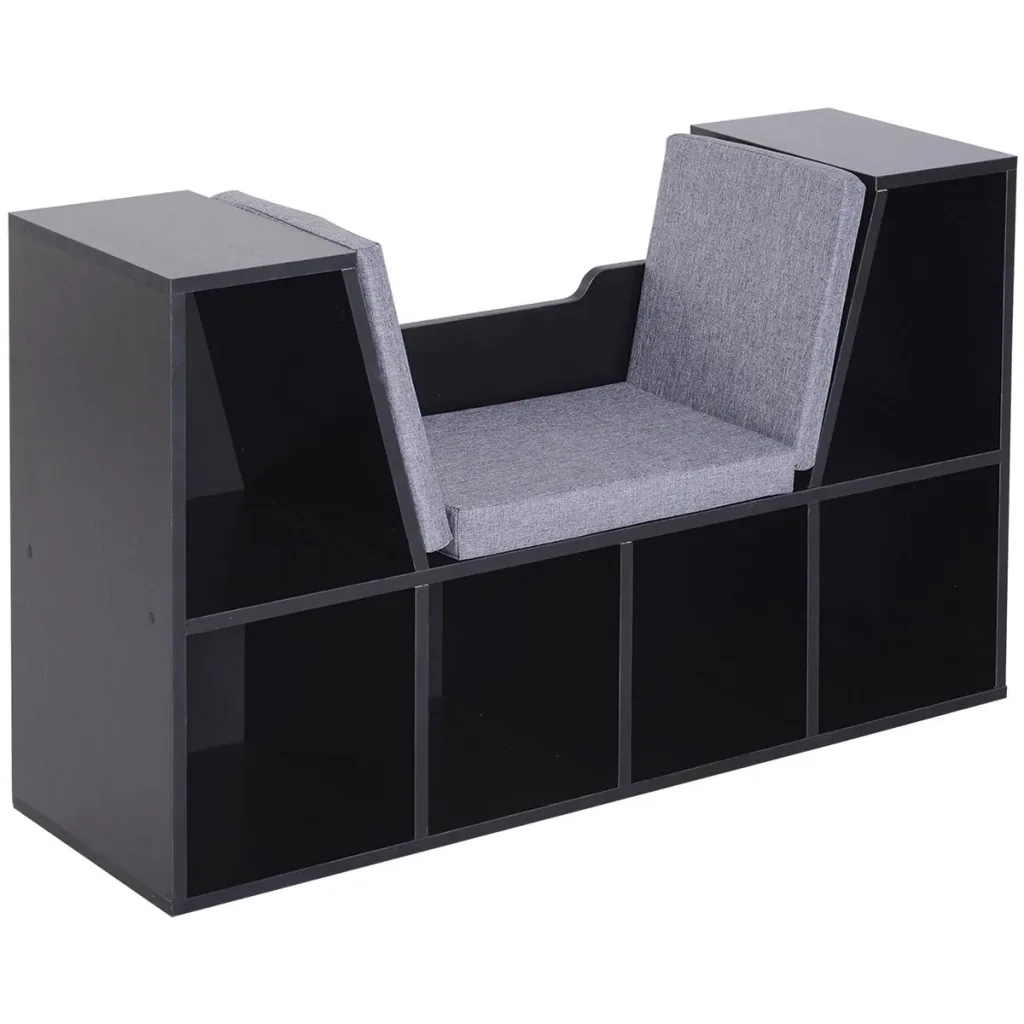 Bücherregal mit Sitzhocker Sitzbank Sitzbänke & -truhen mit 6 Stauräumen für Aufbewahrung Sitzbar mit Kissen Spanplatte