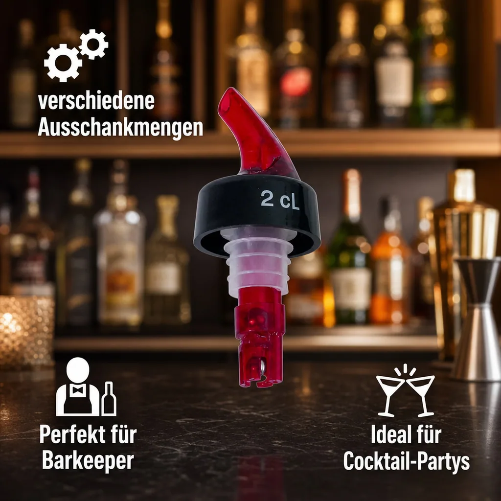 Portionierer, Flaschenausgießer, Spirituosen Dosierer, rot - schwarz, Ausschankmenge: 40 ml
