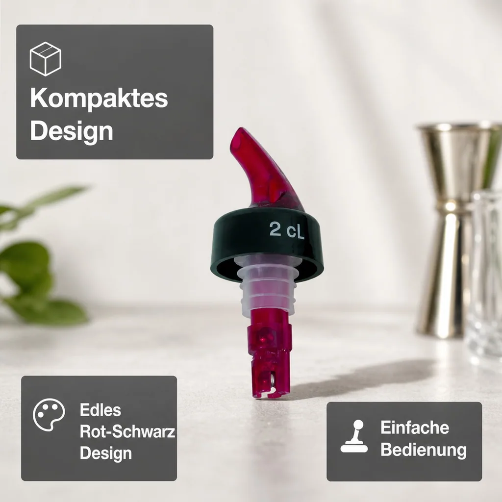 Portionierer, Flaschenausgießer, Spirituosen Dosierer, rot - schwarz, Ausschankmenge: 40 ml