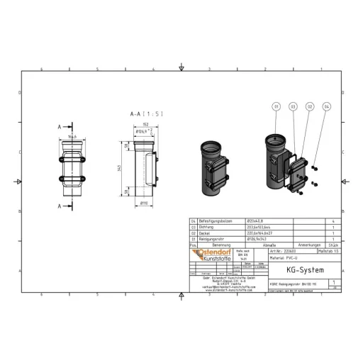 KG Rohr DN 110, Reinigungsrohr, Abwasserrohr PVC