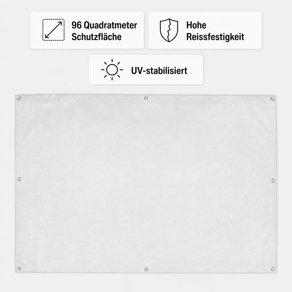 Abdeckplane 8x12m, Weiß, 180 g/m², (96m²), wasserdicht und UV-beständig