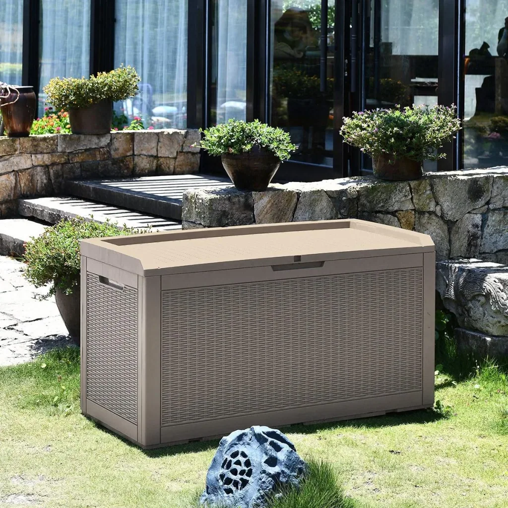 2in1 Gartentruhe in Rattanoptik Grau