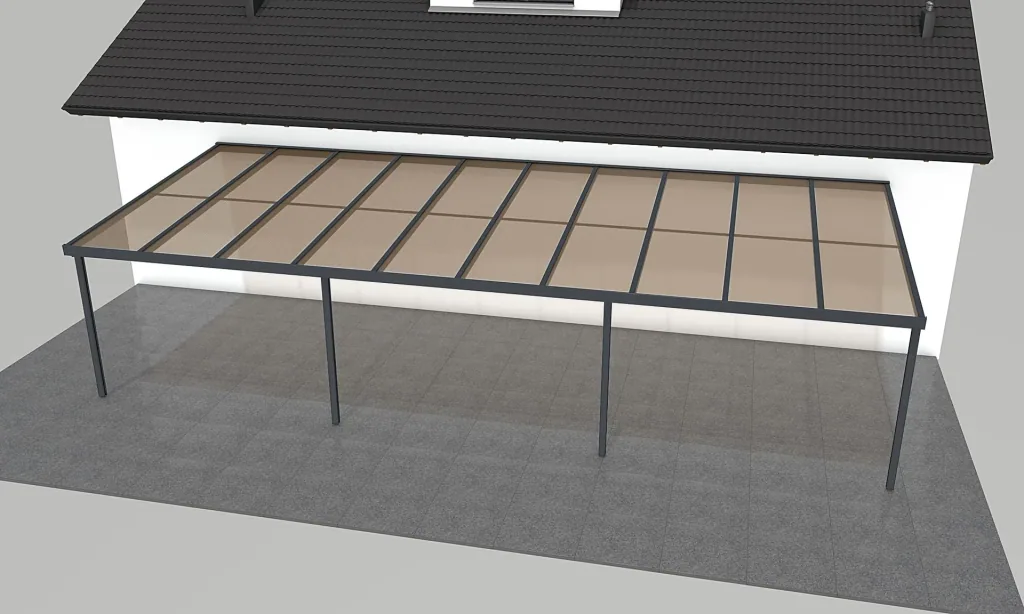 Terrassendach Premium, anthrazit, 10140 x 4060 mm - Polycarbonat Stegplatten 16 mm, bronze