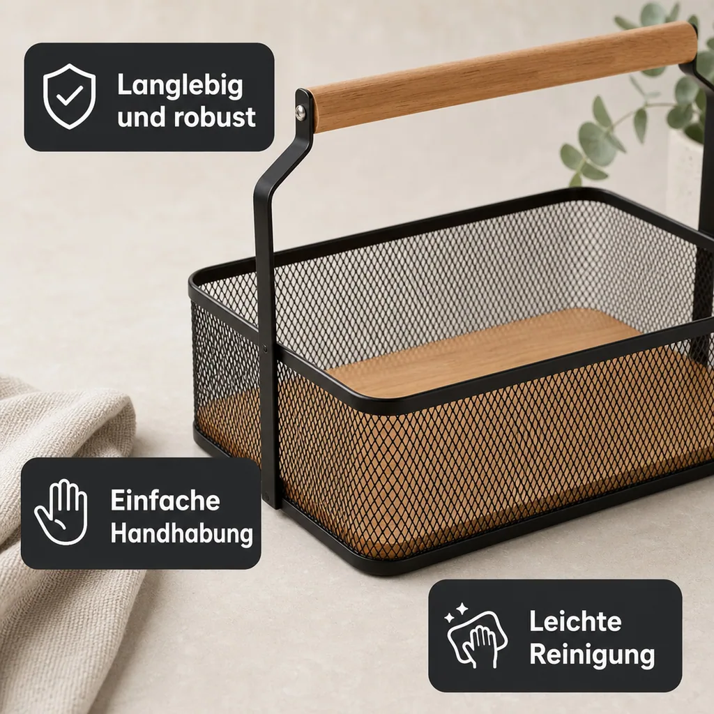 Brotkorb, Aufbewahrungskorb - mit Tragegriff, 23,5 x 15,6 x 7,5 cm, Farbe: schwarz