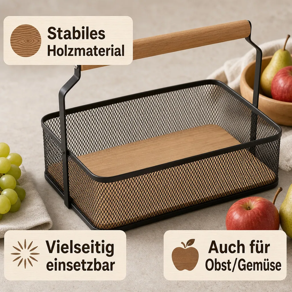Brotkorb, Aufbewahrungskorb - mit Tragegriff, 23,5 x 15,6 x 7,5 cm, Farbe: schwarz