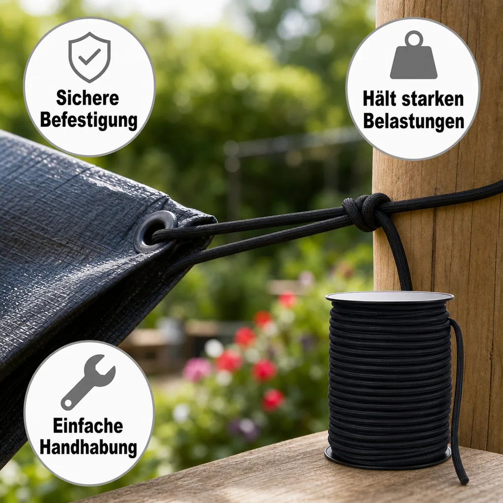 Expanderseil 6 mm, schwarz, 10 Meter, -Shop, Gummiseil