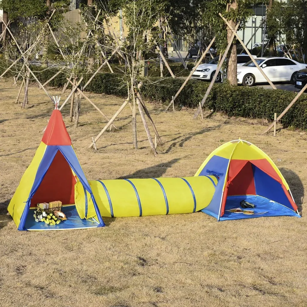 Spielzelt Kinderzelt Babyzelt mit krabbeltunnel Fenster Spielhaus mit Tragetasche für 3-8 Jahre alt 170T Polyester 360 x