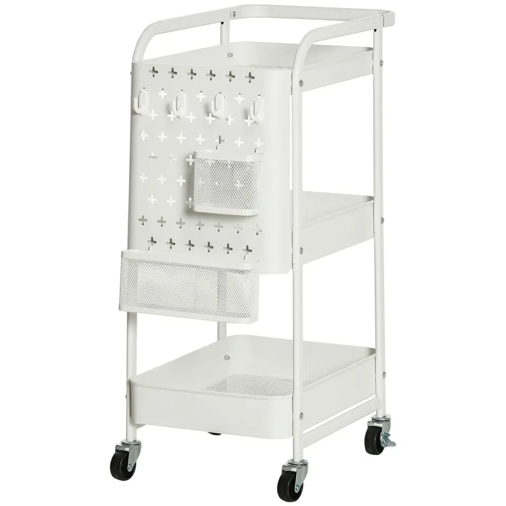 Servierschrank mit 3 Ablagen und Seitenwand, Stahl+PP, weiß, 51,5 x 32 x 75,6 cm