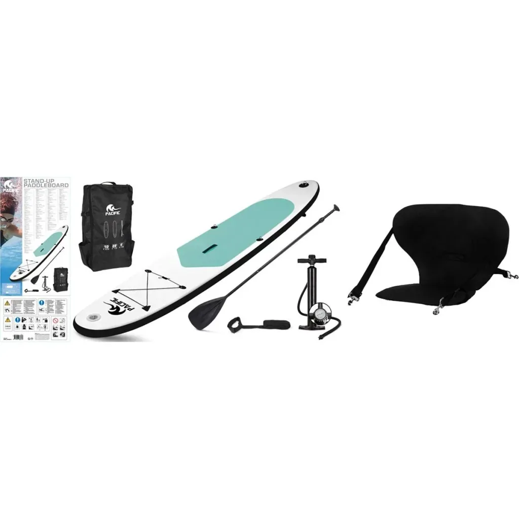 Pacific Special Edition SUP Board mit FREE SUP Chair - 305 cm - bis zu 100 kg - 6-teiliges Set- Weiß/Grün - Aufblasbar
