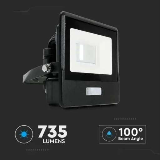 VT-118S LED-Flutlicht mit Sensor - 10 W - 735 Lm - 6500K - Schwarz