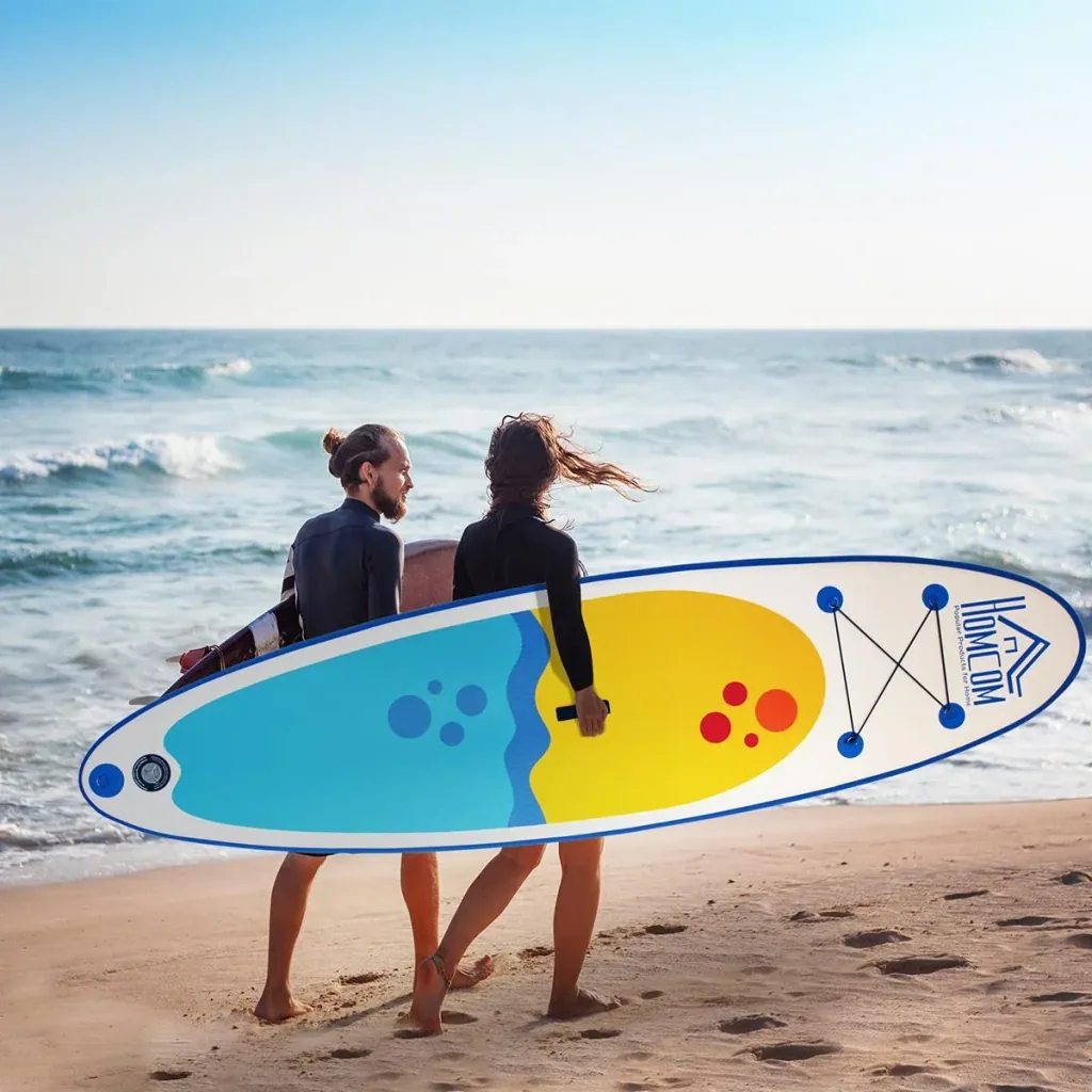 Aufblasbares Surfbrett mit Paddel weiß/blau